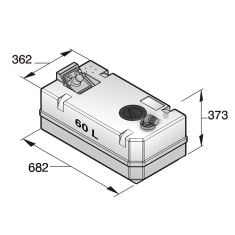 Plastic waste water tank  60 l. incl. connections and insp.lid (excl.inlet fitting)