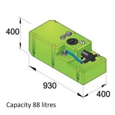 Drinking water tank system 88 litre, 24 Volt, incl. pump and fittings, complete