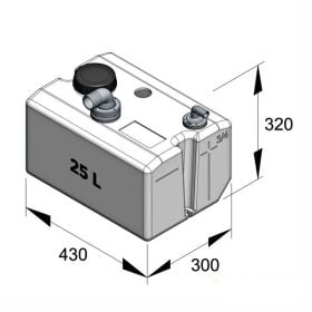 Waste water tank 25 l. incl. connections and insp. lid (excl.inlet fitting)