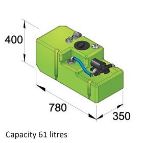 Drinking water tank system 61 litre, 12 Volt, incl. pump and fittings, complete