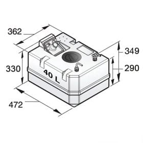 40 liter diesel fuel tank including connections, for 8mm fuel hose, Ø38mm filling connection