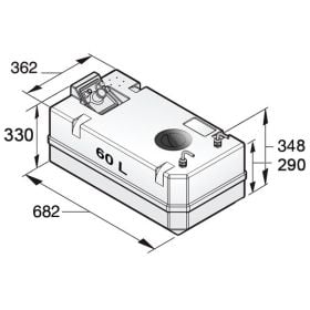 60 liter diesel fuel tank including connections, for 10mm fuel hose, Ø51mm filling connection