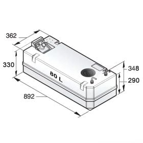 Plastic diesel fuel tank 80 l. including connections, for 8 mm fuel hose