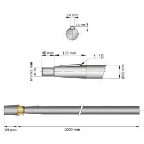 45 mm - L:1000 mm - Propeller shaft incl. nut with zinc anode