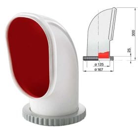 Cowl ventilator type Samoen, silicone with red interior, Ø 125 mm (incl. plastic deck ring and nut)